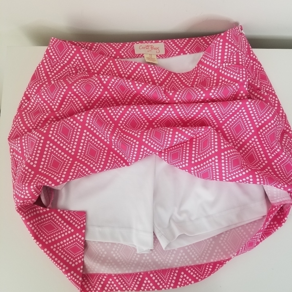 Coral Bay Golf Skort Pink/White Geometric Print Size 10 Stretch - Picture 6 of 13